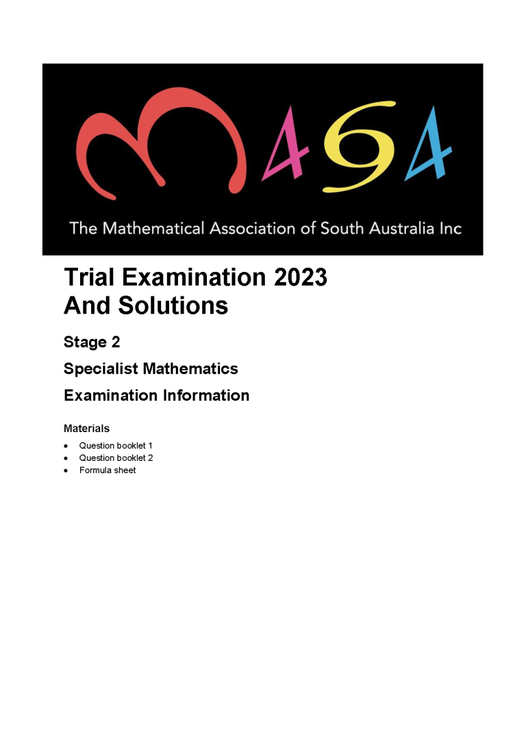2023 MASA Trial Exam | Specialist Mathematics [Electronic Resource]